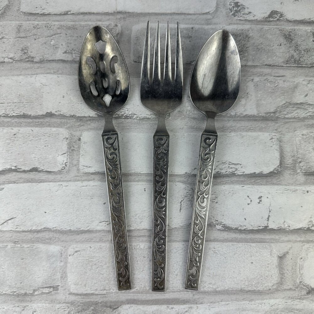 Riviera Monterey Serving Set 3 Pcs Stainless Black Texture Scrolls Japan